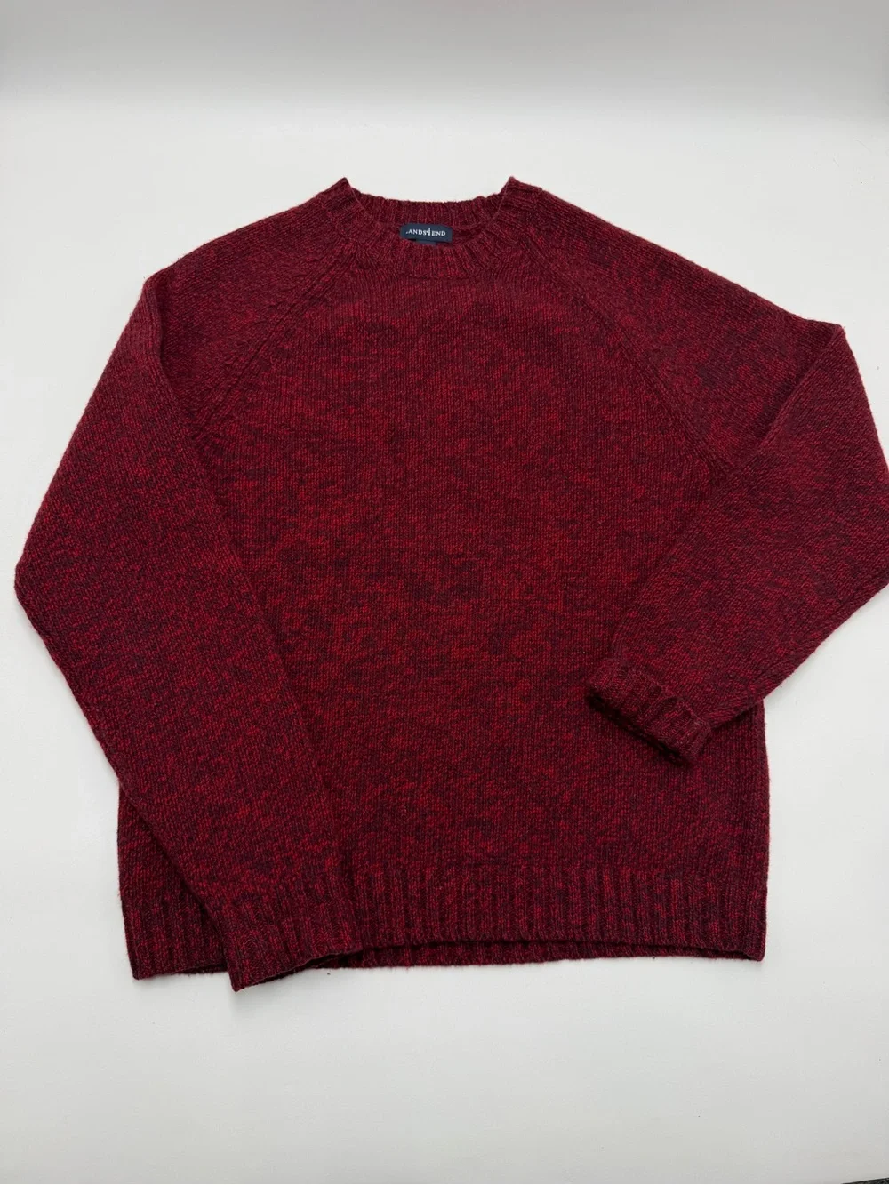 Lands’ End 100% Lambswool Sweater Mens M Red Marled Crewneck Knit Classic